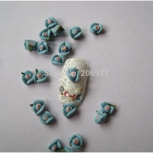 CF3-10 30pcs Cute Ceramic Light Blue Flower Shape Nail Art Decoration Outlooking