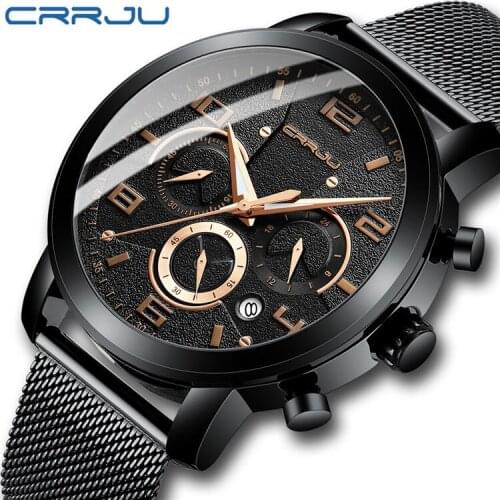 CRRJU 2289 Men Watches Casual Wristwatch Mens Fashion Sport Steel Belt Chronograph Waterproof Quartz Wristwatches