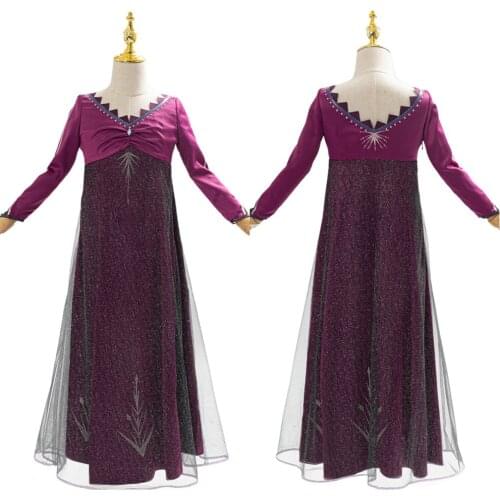 Kids Children Princess Cosplay Elsa Costume Girls Long Purple Dress Costume Halloween Carnival Party Costumes