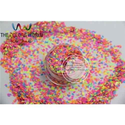 DN2-39 Mix 2*3MM Solvent Resistant Neon DIAMOND shape Glitter for Nail Polish Acrylic, polish and DIY supplies1pack=50g