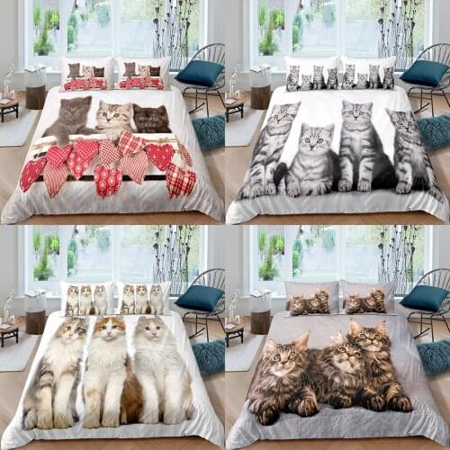 Home Textiles Luxury 3D Cat Heart Duvet Cover Set and Pillowcase Kids Bedding Set AU/EU/UK/US Queen and King Size Bedding