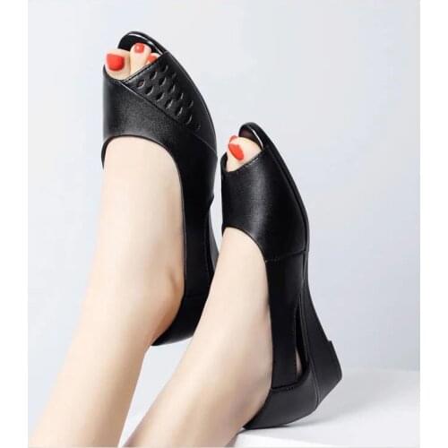 EAGSITY Peep toe wedges shoes pumps slip on party wedding women high heel casual breathable comfortable sip on loafers shoes