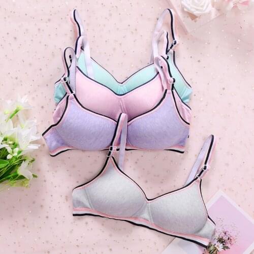 Teenage Young Girl Cotton Training Bra Mesh Patchwork Lace Solid Color Bralette Wireless Padded Puberty Vest Crop Top