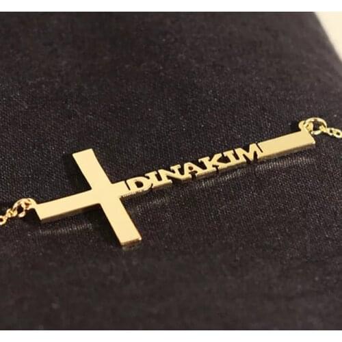 Customized Name Necklace Collier Personalized Cross Pendant Initial Nameplate Necklace Custom Jewelry accessories Birthday Gifts
