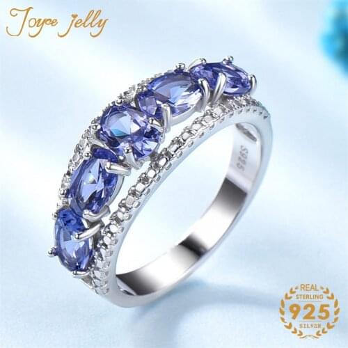 JoyceJelly Women 925 Sterling Silver Wedding Jewelry Ring Trendy Oval Sapphire Gemstone Hot Selling Party Engagement Gifts 2020