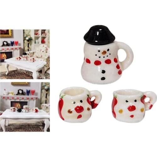 Ceramic Miniature Tea Set 3Pcs 1/12 Scale Dollhouse Kitchen Toys Cartoon Teaware Model Set