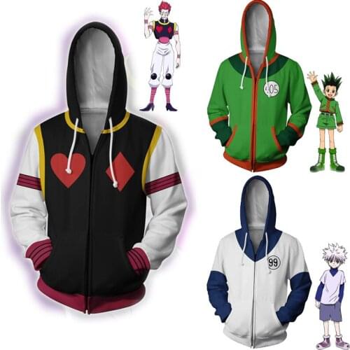 Costumes HUNTERxHUNTER Cosplay Hoodies Gon Freecss Costume Hisoka Killua Zoldyck Hooded Zip Jacket Adult Halloween Sweater Coats