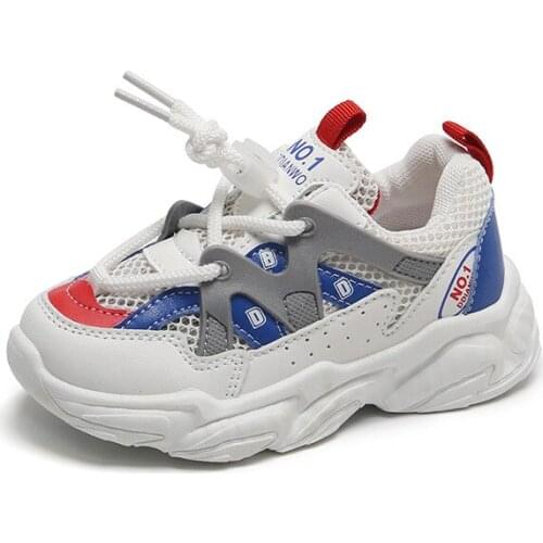 2021 Comfy Kids New Summer Boys And Girls Fashion Pu Leather Breathable Net Surface Sneaker Student Sport Shoes