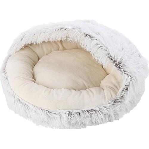 Round Plush Bed Semi Enclosed Cat Nest Indoor Accessories Portable Dogs Basket Durable Supplies Pets Products Warm Pet Dog House