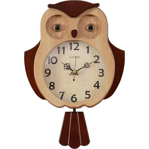 Owl pendant living room personality creative fashion clock childrens room cartoon pendant clock wooden bedroom clock