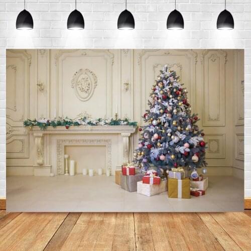 Laeacco Winter Christmas Backdrop For Photography Tree Gift Fireplace Chic Wall Portrait Shoot Photographic Background Photocall