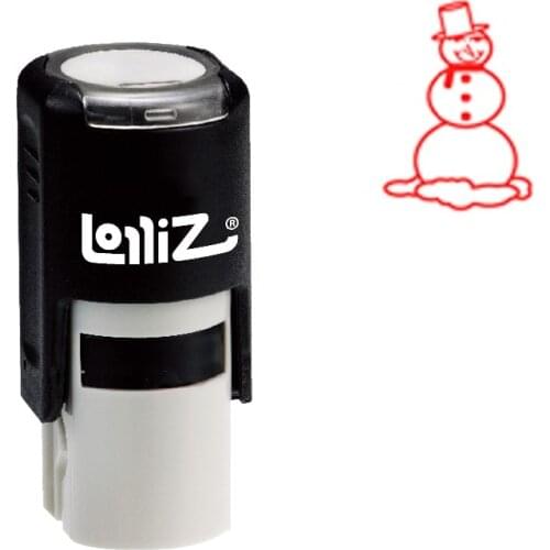 LolliZ "SNOWMAN" Round Self-Inking Stamp, Teacher Stamp W/Lid, Laser Engraved Rubber, RED