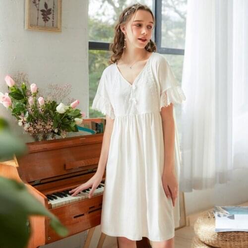 Summer Cotton Nightgowns Peignoir Women Romantic Princess Sleepwear Victorian Vintage White Sleep Night Dress Girl Kawaii Nighty