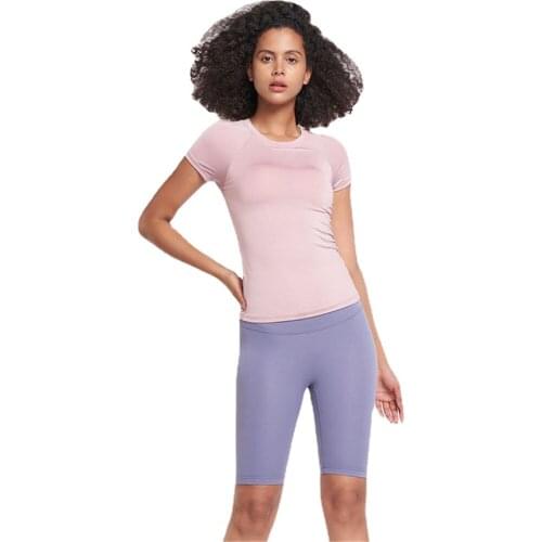 Summer Women Yoga Shirt With Chest Pad Short Sleeve Running T Shirts Sports Training Tops Gym Fitness Workout Sportswear