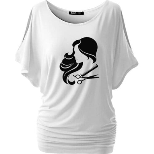 Hot Sale Woman Hair Cut Tee Shirt Hair Salon Haircut Woman Bat sleeve Cotton Casual t shirt For Girl Top Tee