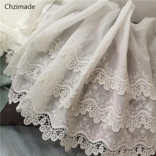 Lychee Life 1Yard Natural White Cotton 100% Cloth Three Layer Embroidered Lace Trim DIY Accessories Lace Fabric Width