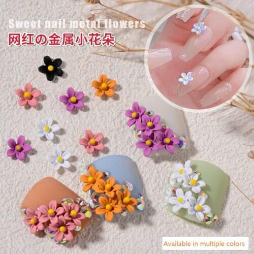 Manicure metal multicolor flower nail ornament black and white frosted Hyun-a Kim stereo colorful flower nail ornament