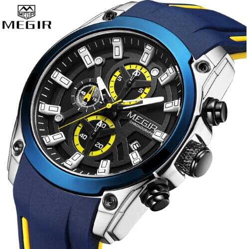 MEGIR Fashion New Mens Watches Top Luxury Brand Sport Quartz Watch Men Chronograph Waterproof Luminous Wristwatch Date Clock