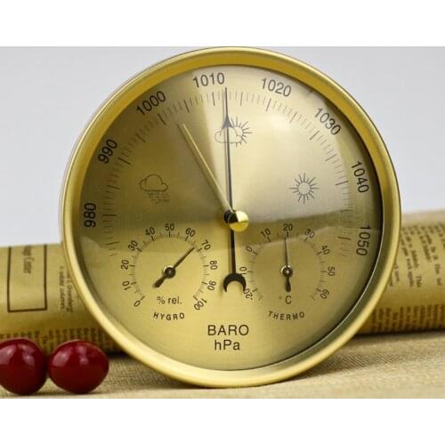 Metal 3 in 1 Barometer Weather Station for Indoor and Outdoor Use Barometer Thermometer Hygrometer with Round Frame
