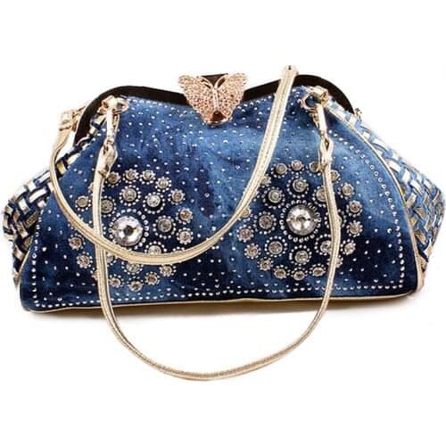 Fashion Korean Womens Bag Diamond Handbags Denim Bag Canvas Woven Bag Female Messenger Shoulder Crossbody Bags