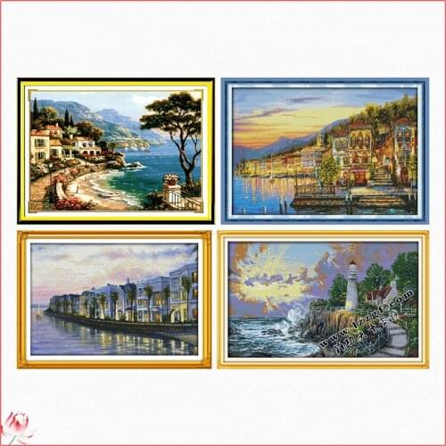 Joy Sunday Warm Harbor Scenery Pattern Counted Cross Stitch Kit 14CT 11CT Chinese Embroidery Kit Needlework Set Home decoration