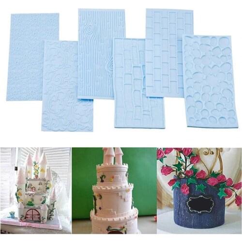 Food Grade Durable Tree Bark Stone Flower Pattern Fondant Mold for Cake House