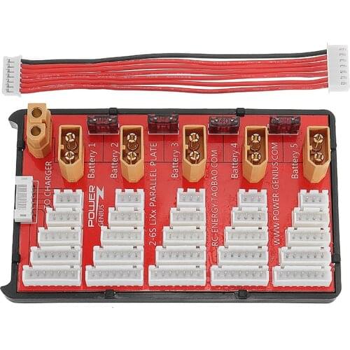 XT60 LIPO Battery Parallel Charging Board with 25A Fuse Support 5 Packs 2-6S LIPO Batteries Simultaneous Charging IMAX ISDT