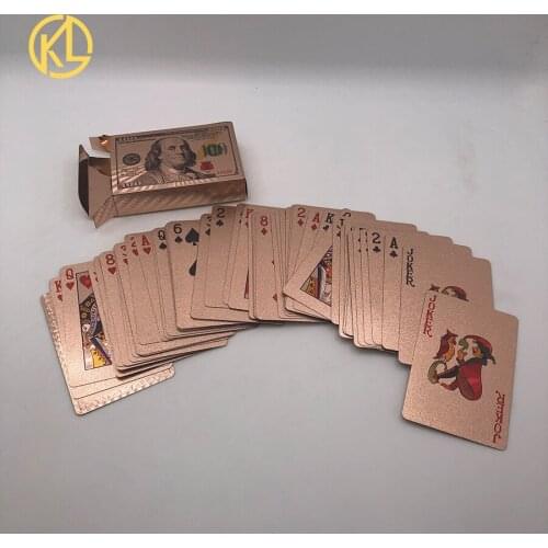 Kelin Hot Sale waterproof USD100 Dollar Design Rose Gold Poker Playing Cards for Game Money or wedding gifts