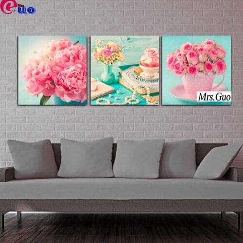 Pink Bouquets Diamond Embroidery Flower Diamond Painting 5d Square Round Diamond Mosaic Triptych Rhinestones Pictures