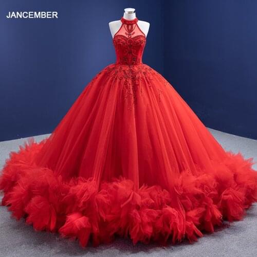 RSM67324 Red Evening Dress High Neck Sexy Strapless Pettiskirt Prom Party Dress Vestidos De Noche שמלה ערב فساتين سهرة