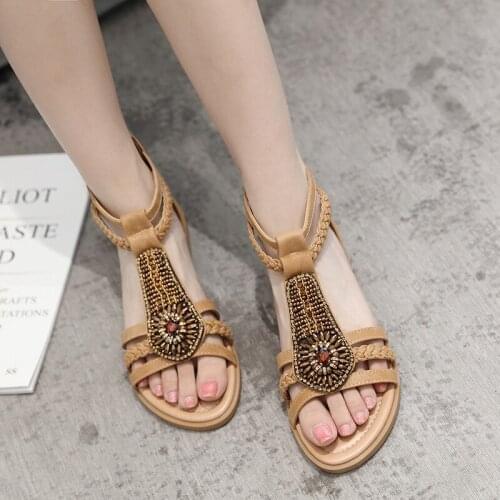 Summer Casual Comfortable Light Shoes Elastic Flat for Women Bohemian Sandals 2021 Crystal Non-Slip Heels Rome Shoes Sandals