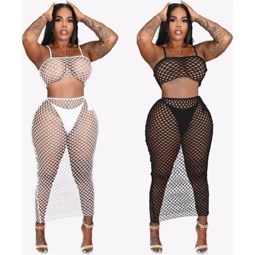 ZKYZWX Sexy Mesh Sheer 3 Piece Swimsuit Backless Crop Top Thong Bodycon Dresses Summer Beachwear Outfits Club Matching Sets