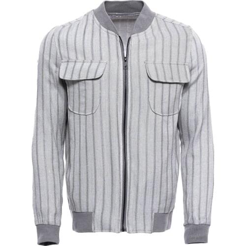 Grey Striped Bomber Coat