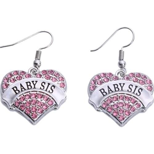 Earrings For Female BABY SIS Written In Heart Pendant High Grade With Sparkling Crystals Zinc Alloy Material Dropshipping