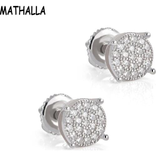 MATHALLA Hip Hop Round CZ Stud Earrings High Quality Micropavé Cubic Zircon Fashion Hip Hop Men’s and Women’s Stud Earrings