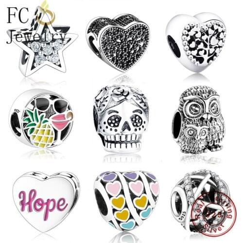FC Jewelry Fit Original Brand Charm Bracelet Real 925 Sterling Silver Skull Letter Glass Face Color Enamel Beads Berloque