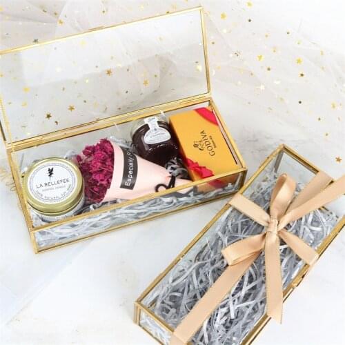 Nordic Vintage Jewelry Box Clear Glass Brass Metal Trinket Storage Case Treasure Gem Display Gift Box Home Ornament Table Decor