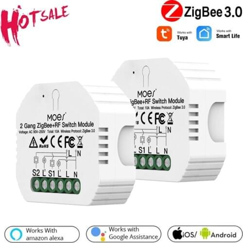 Tuya ZigBee 3.0 Smart Light Switch Relay Module 2 Gang Smart Life Tuya App Control Works With Amazon Alexa Google Home