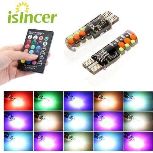 Universal W5W T10 RGB Led Clearance light Car RGB COB 12SMDs Colorful Multi Mode Car Light Bulbs With Remote Controller