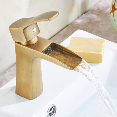 Vidric antique brass basin faucet bathroom deck mounted waterfall faucet hot and cold mixer tap Height up faucet