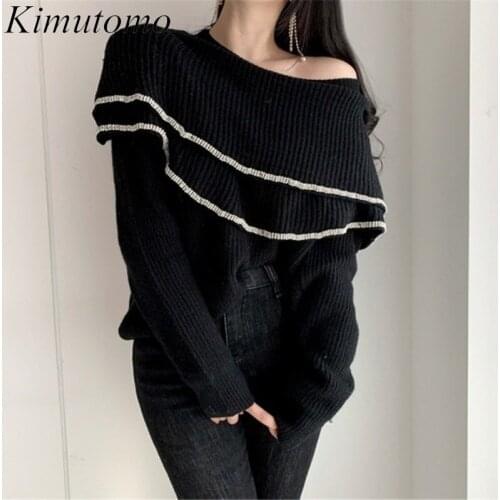 Kimutomo Women Warm Sweater Spring Autumn 2020 Korean Fashion Female O-Neck Ruffles Solid Pullovers Outwear Elegant New