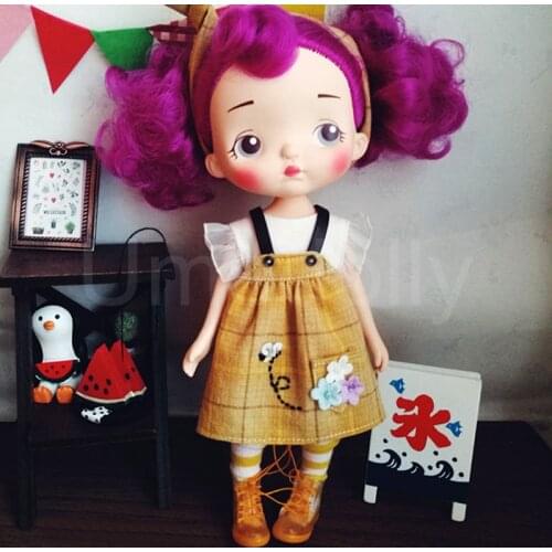 1 Set Handmade Cute Flying sleeve T-shirt + Embroidery Suspender Skirt for Blyth, Azone S, Licca Doll Clothes Accessories