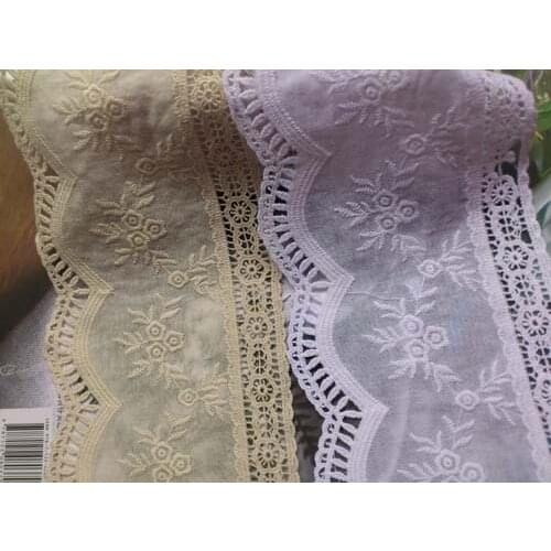 10.5cm wide-1yards/lot Craft Beige/White Flower Embroidered Lace Trim Cotton Lace Trim Lace Ribbon Lovely Z902
