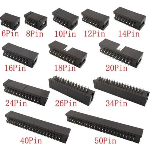 10Pieces DC3 2.54mm Pitch Socket Header Connector ISP Male Double-spaced Straight Needle IDC JTAG DC3 6P~50Pin