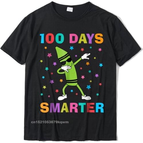 100 Days Smarter 100th Day Of School Dabbing Crayon T-Shirt Slim Fit Custom Top T-Shirts Cotton Man Tops Shirts Casual