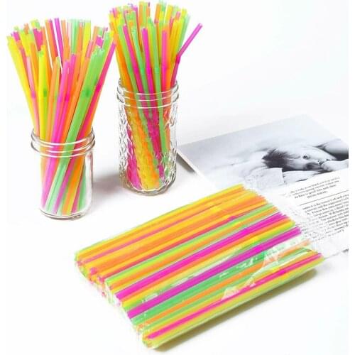 100pcs Disposable Fluorescent Straw Color Beverage Flexible Shape Milk Tea Straw Birthday Party Drinking Straws Coloured Neon