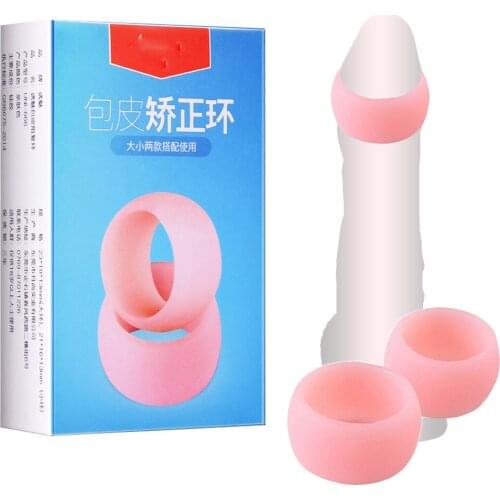2 pcs Soft Silicone Penis Ring Men Foreskin Corrector Delay Ejaculation Male Cock Ring Sex lock loop phimosis correction device