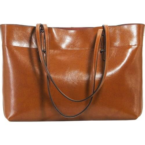 2020 New Leather Handbags Fashion Oil Wax Leather Big Bag Portable Shoulder Bag 38*28*13