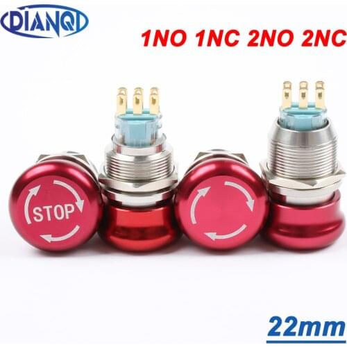 22mm aluminum Emergency stop switch Push Button Switch latching NONC 2NO 2NC Car button pin terminal 22JT/L.S.2K2B