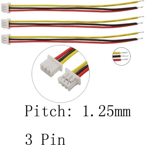 5/10/20Pcs Micro Cable Connectors JST 1.25 mm Pitch 3 Pin Female Jack Electronic Wire Connector Length 10CM 15CM 20CM 30CM